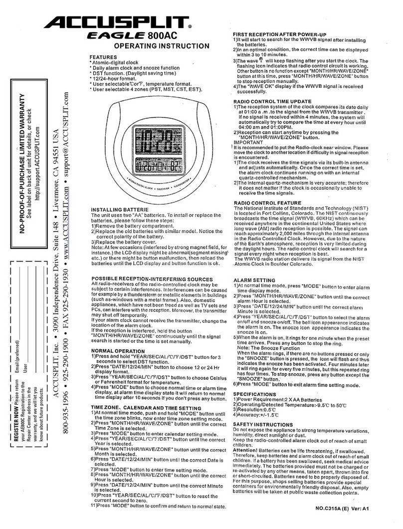 Accusplit Eagle 800AC Operating	 instruction
