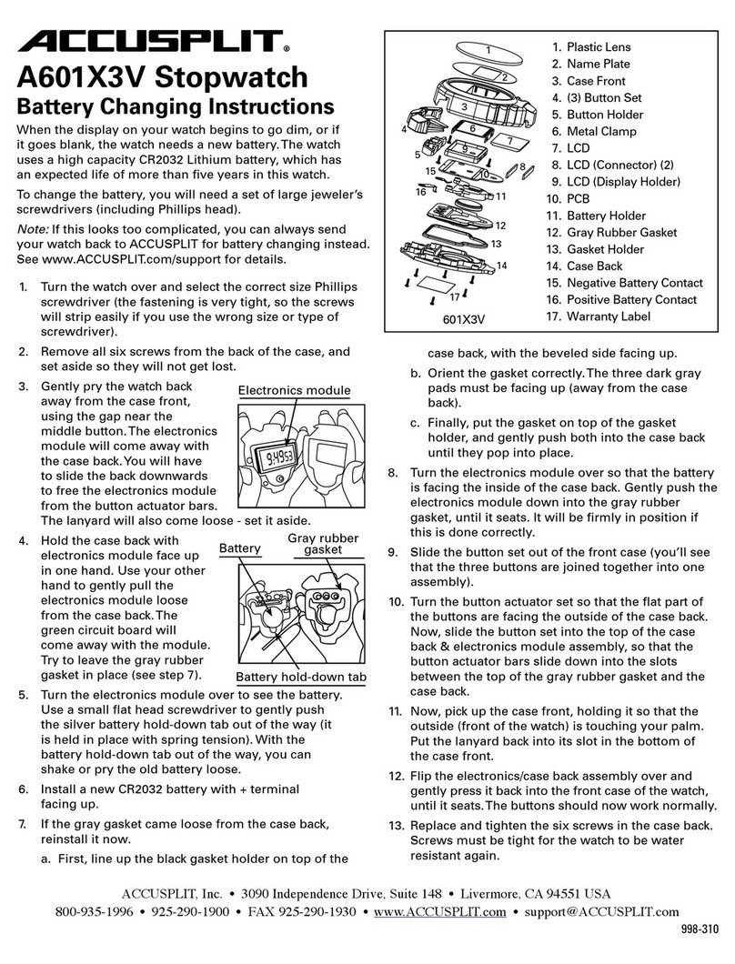 Accusplit 998-310 Battery changing instructions