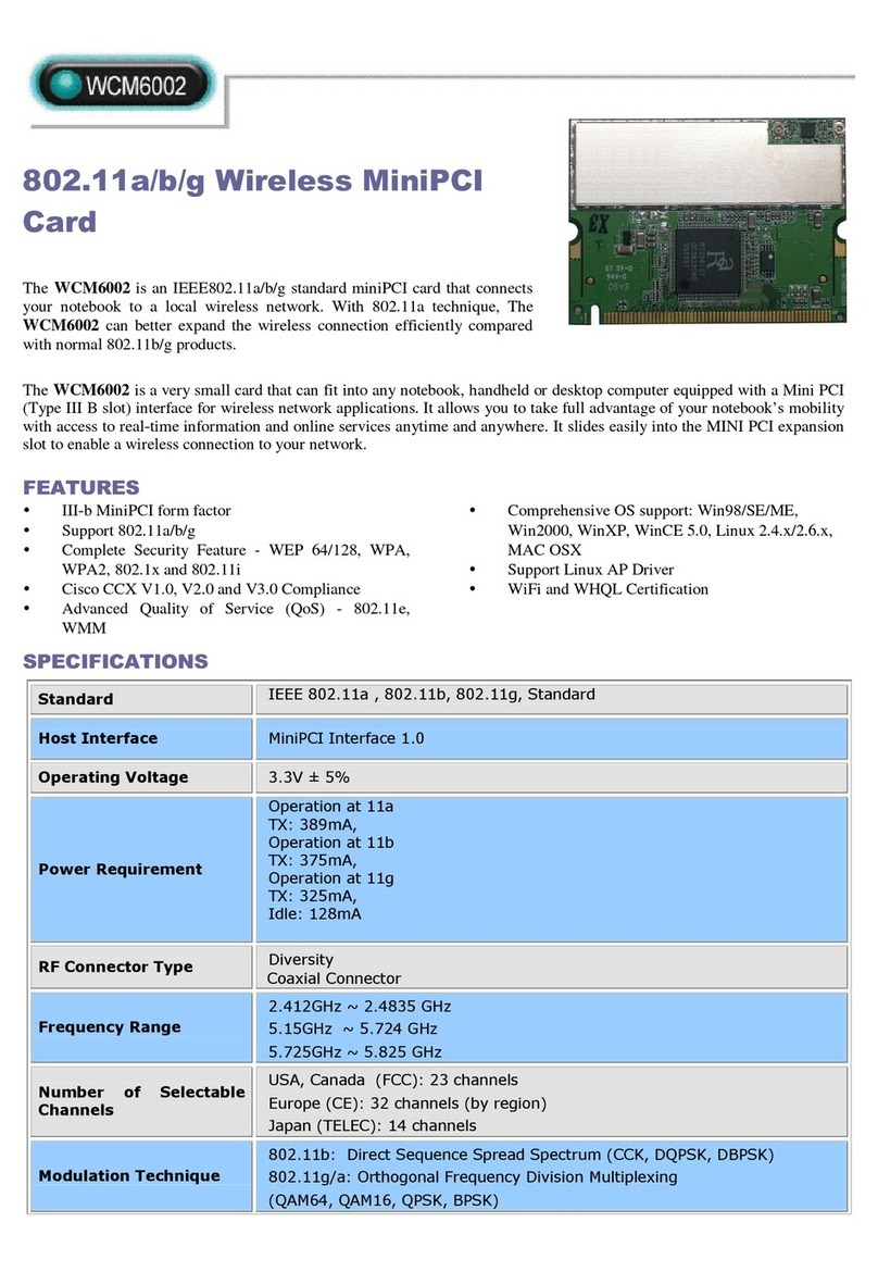 Abocom 802.11a/b/g Wireless MiniPCI Card WCM6002 Specification sheet