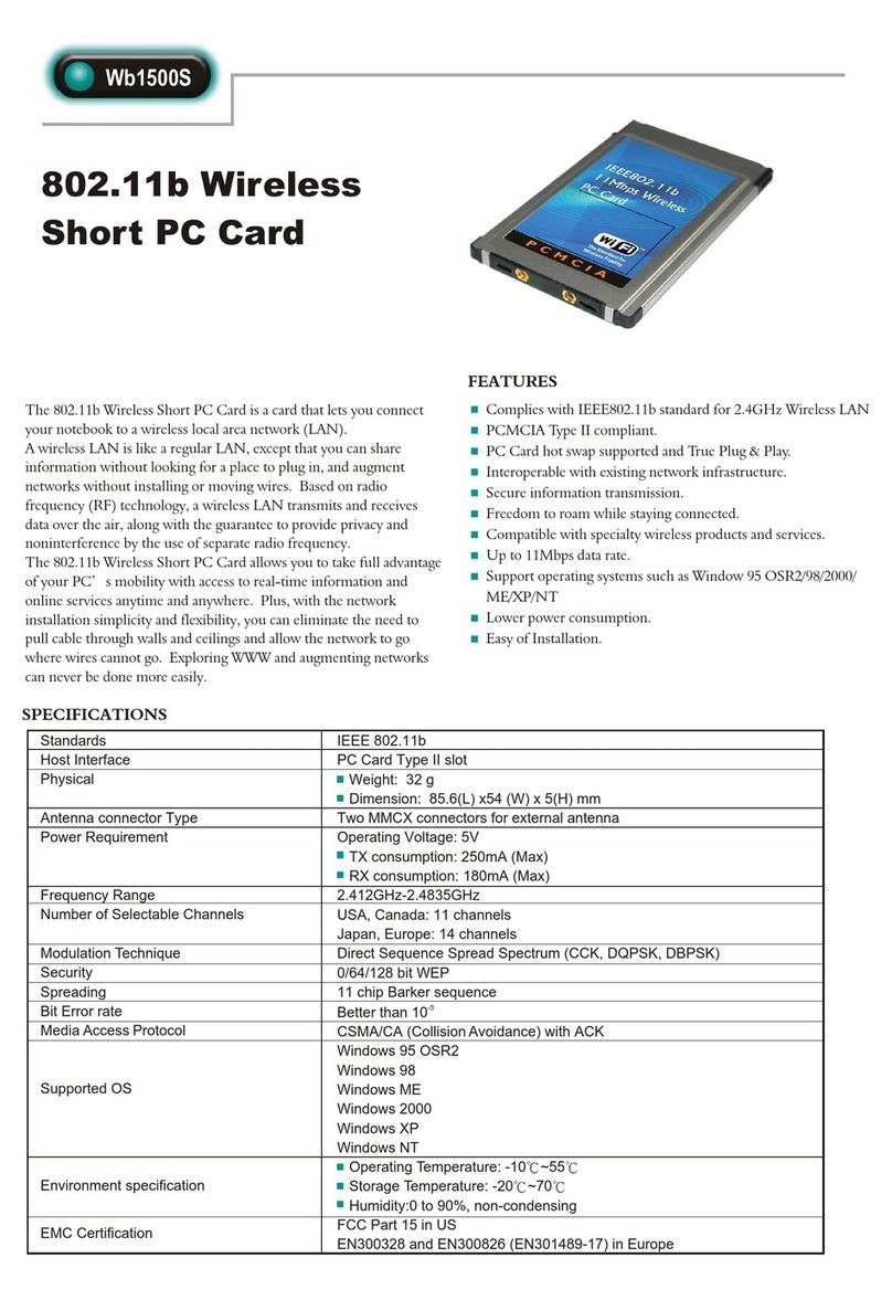 Abocom 802.11b Wireless Short PC Card Wb1500S Specifications