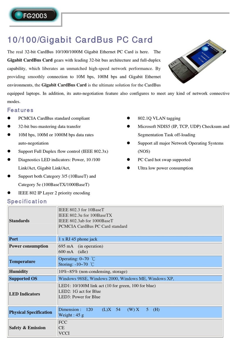 Abocom 10/100/Gigabit CardBus PC Card FG2003 User manual