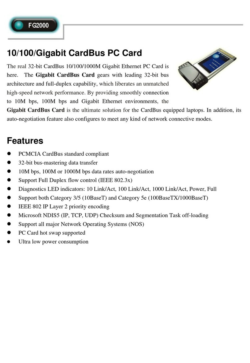 Abocom 10/100/Gigabit CardBus PC Card FG2000 Specification sheet