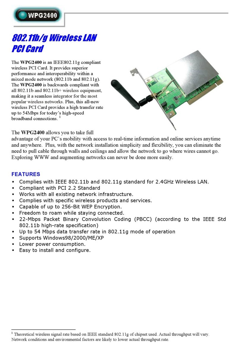 Abocom 802.11b/g Wireless LAN PCI Card WPG2400 Specification sheet