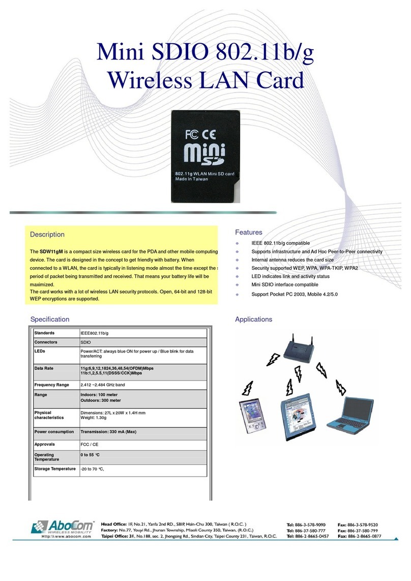 Abocom Mini SDIO 802.11b/g Wireless LAN Card... Specification sheet Abocom Mini SDIO 802.11b/g Wireless LAN Card... Specification sheet
