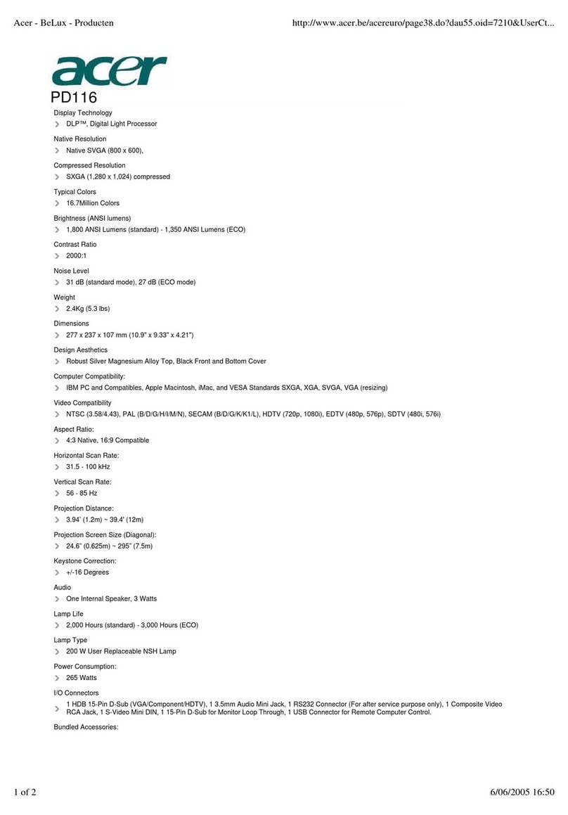 Acer BELUX PD116 Specifications