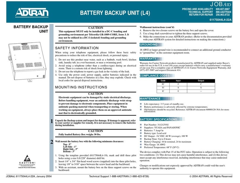 ADTRAN Battery Backup Unit (L4) Specification manual ADTRAN Battery Backup Unit (L4) Specification manual