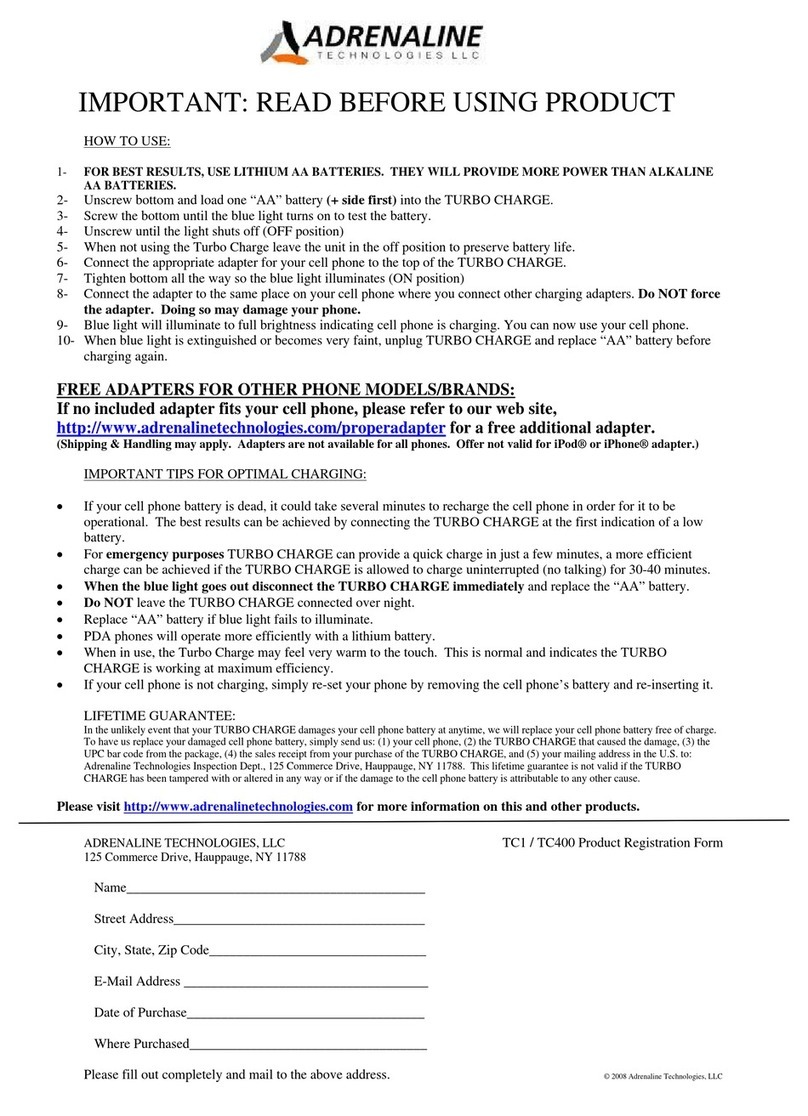 Adrenaline Technologies TURBO CHARGE TC1 user guide