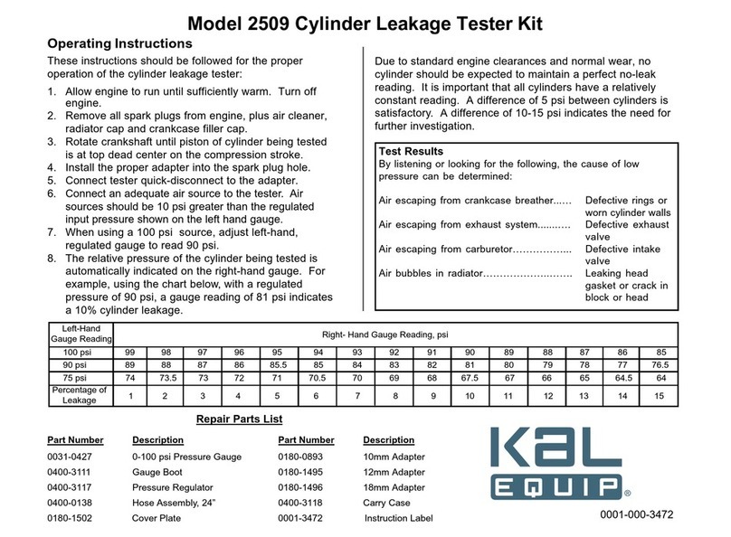 Kal-Equip Cylinder Leakage Tester Kit 2509 operating instructions
