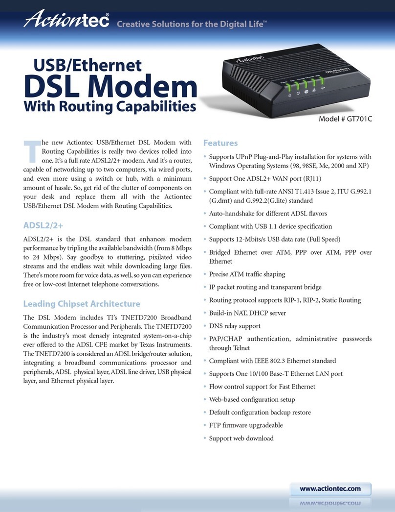 ActionTec Actiontec USB/Ethernet DSL Modem with Routing Capabilities... User manual