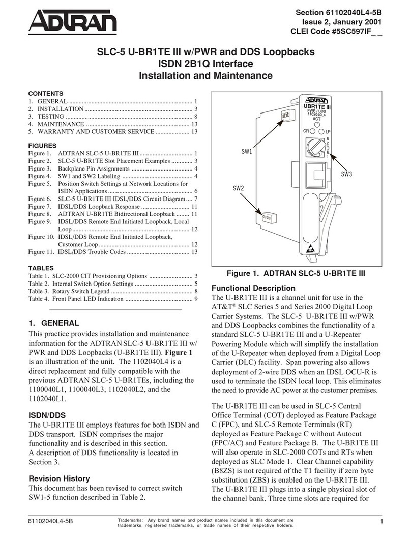 ADTRAN SLC-5 U-BR1TE III Instruction Manual