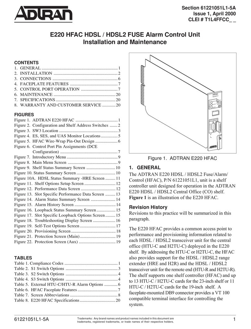 ADTRAN E220 HFAC HDSL Installation and maintenance guide
