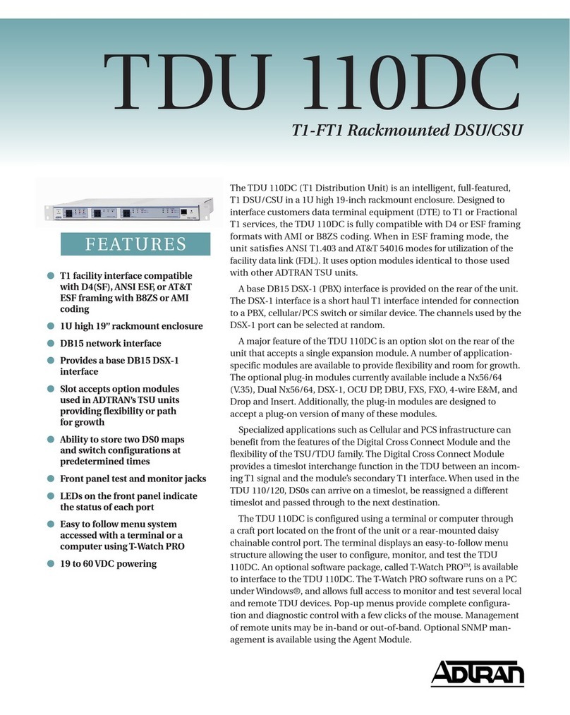 ADTRAN T1-FT1 Rackmounted DSU/CSU TDU 110DC User manual ADTRAN T1-FT1 Rackmounted DSU/CSU TDU 110DC User manual