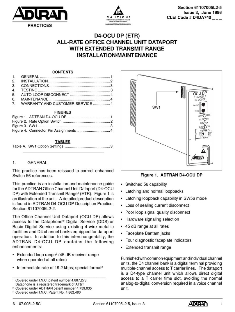 ADTRAN D4 OCU DP (ETR) D4-OCU Installation & maintenance manual