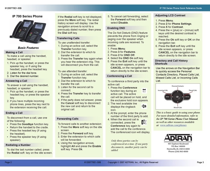 ADTRAN IP 700 Quick reference guide