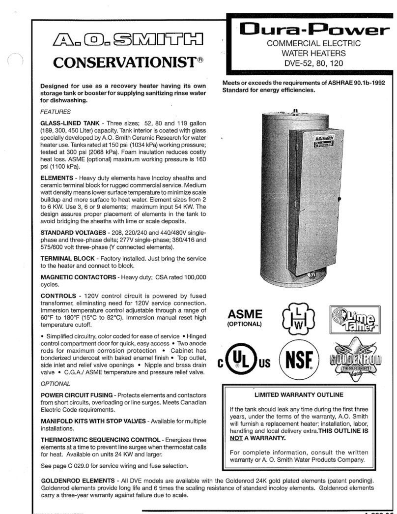 A.O. Smith DURA-Power DVE-120 User manual