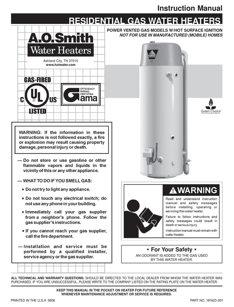 A.O. Smith RESIDENTIAL GAS WATER HEATER User manual A.O. Smith RESIDENTIAL GAS WATER HEATER User manual
