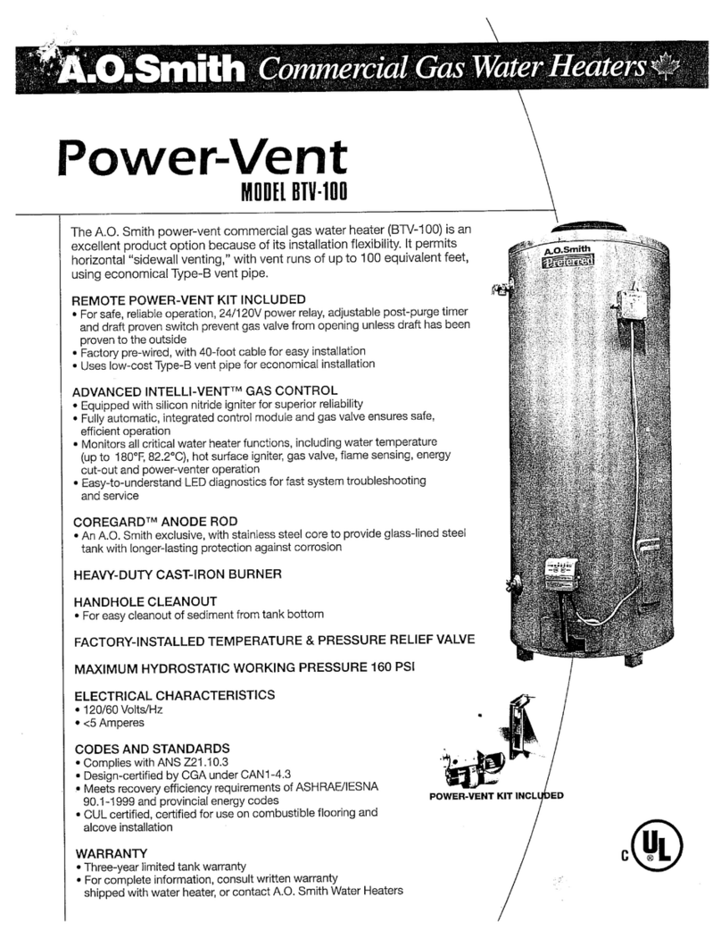 A.O. Smith Power-Vent BTV-100 User manual