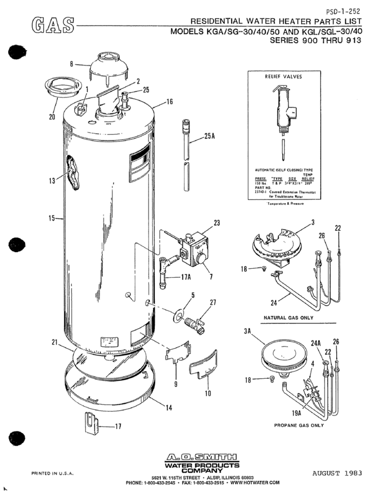 A.O. Smith KGA/SG-30 parts list A.O. Smith KGA/SG-30 parts list