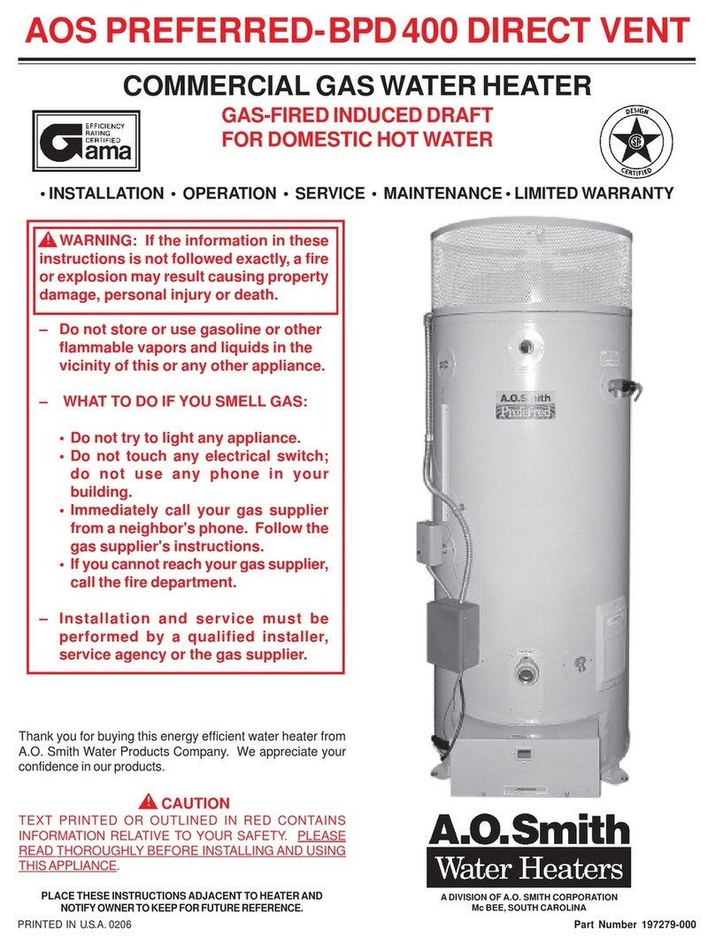 A.O. Smith PREFERRED BPD 400 Installation, operation, service, maintenance, limited warranty