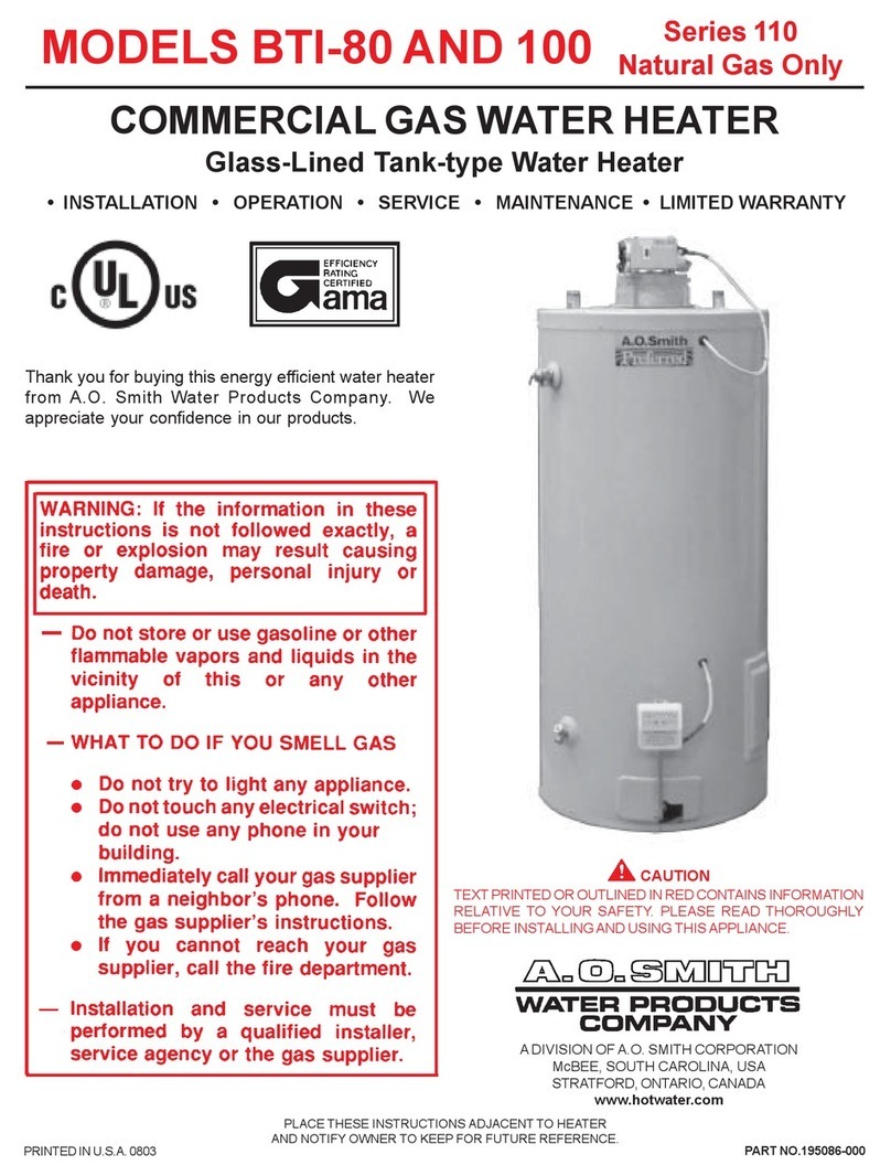A.O. Smith BTI 80 Installation, operation, service, maintenance, limited warranty