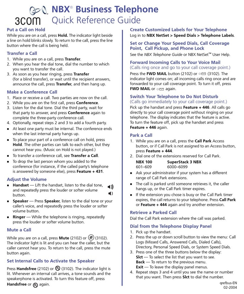 3Com Business Telephone Quick reference guide