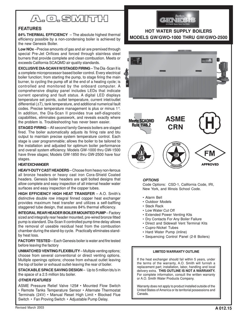 A.O. Smith Burkay Genesis GW-1000 Specification sheet