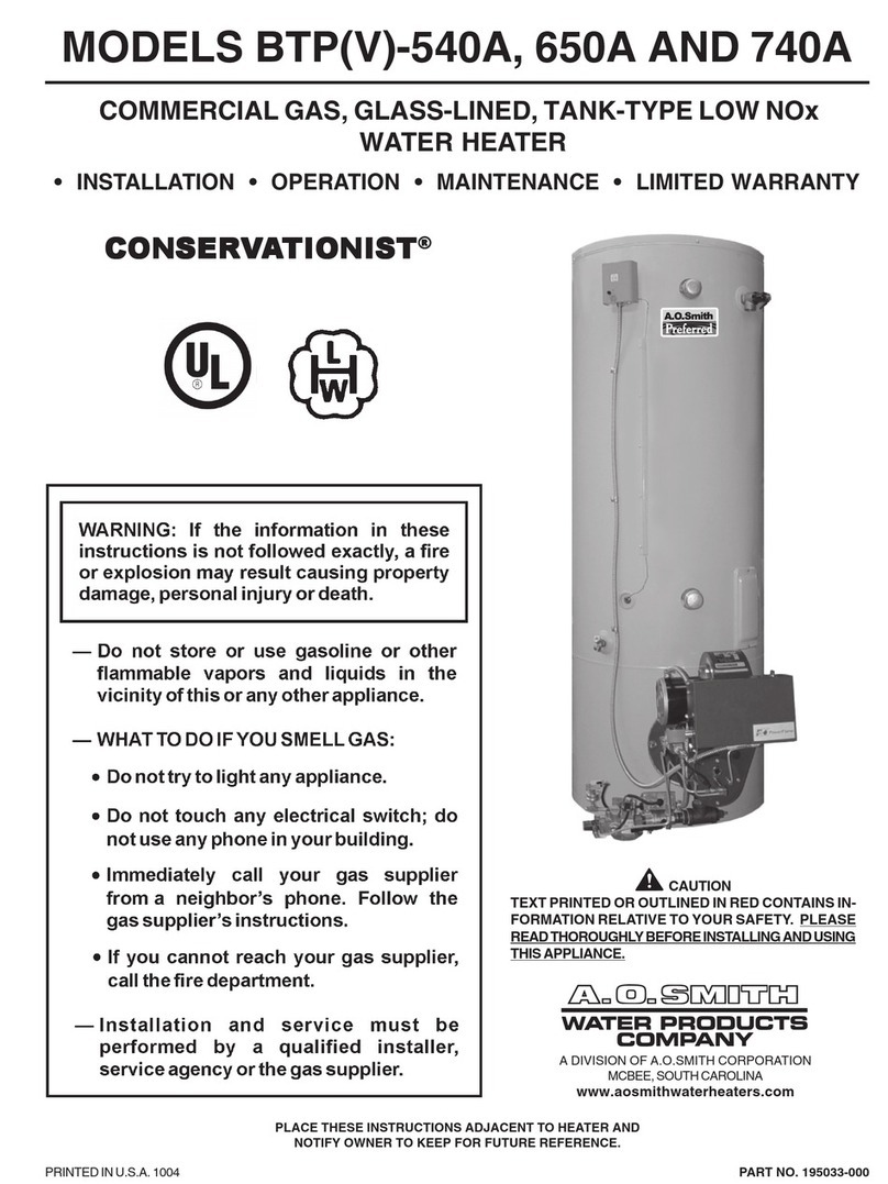 A.O. Smith Conservationist BTPV 650A Installation & operation