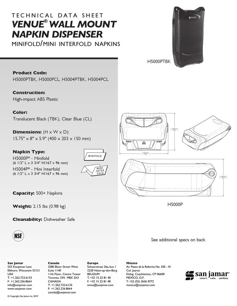 San Jamar VENUE H5000PTBK Technical data sheet
