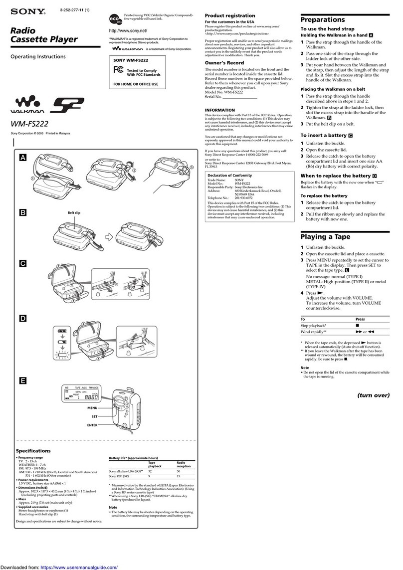 Sony Walkman WM-FS222 User manual