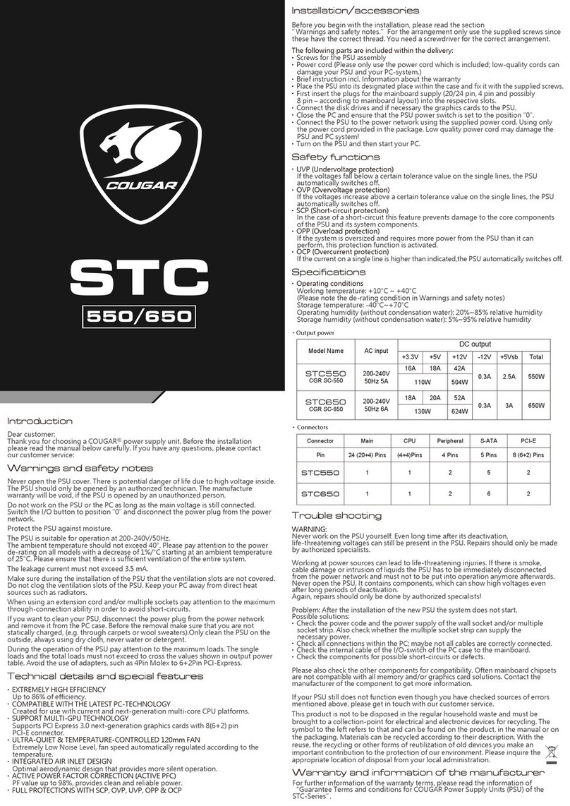 COUGAR STC550 User manual COUGAR STC550 User manual