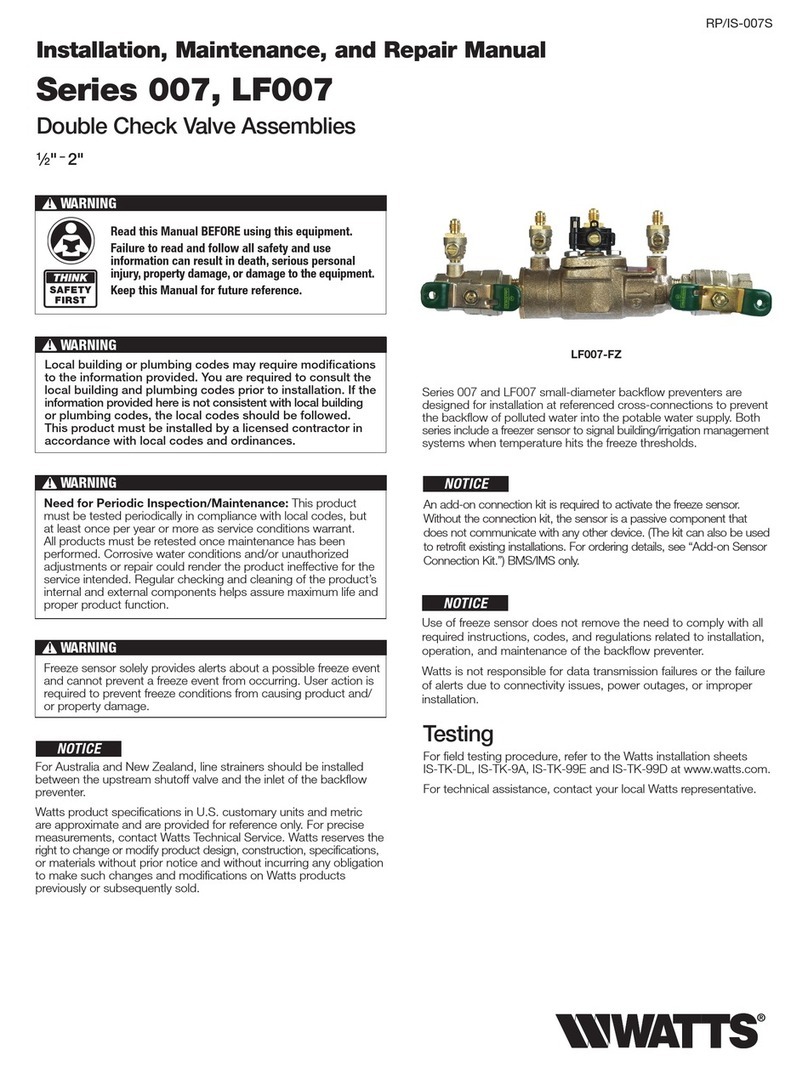 Watts 007 Series INSTRUCTION, INSTALLATION, MAINTENANCE AND REPAIR MANUAL
