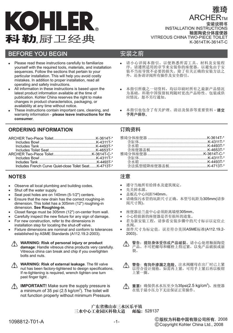 Kohler ARCHER K-3614T User manual Kohler ARCHER K-3614T User manual