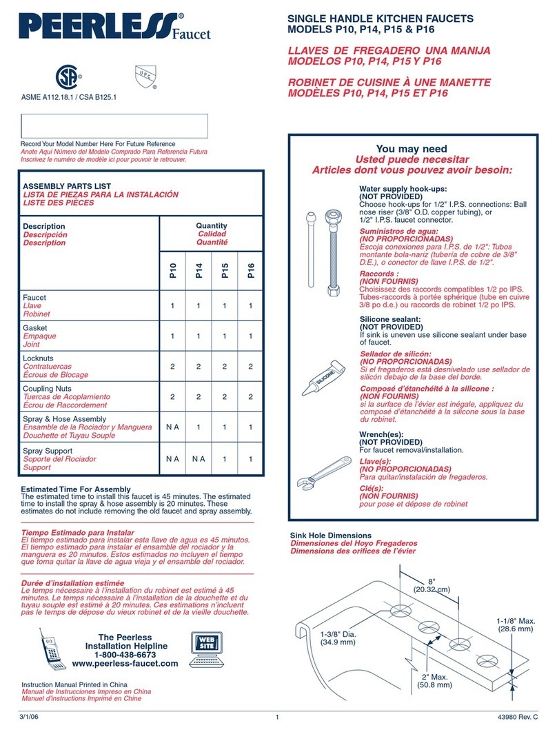 Peerless Faucet P10 User manual
