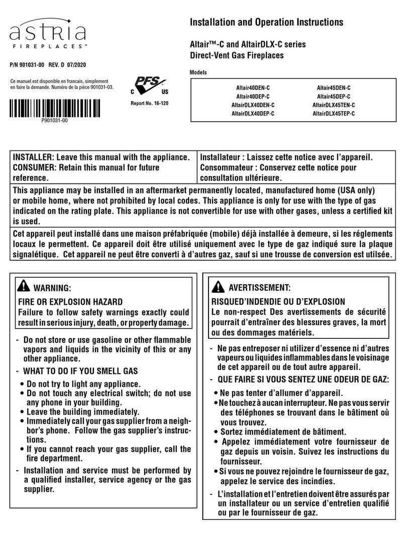 Astria Fireplaces Altair C Series Assembly, installation and operation instructions