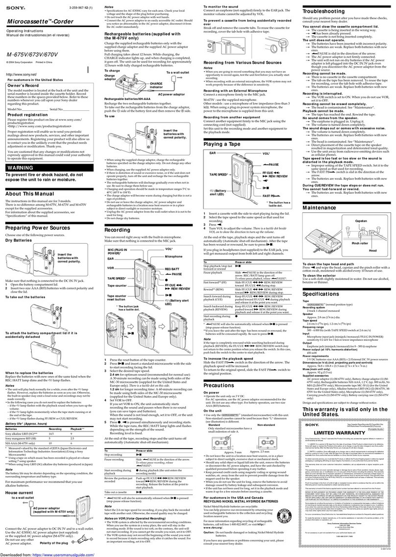 Sony M-673V User manual