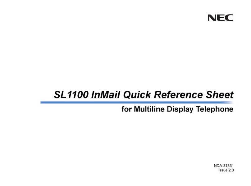 NEC SL1100 Quick reference sheet