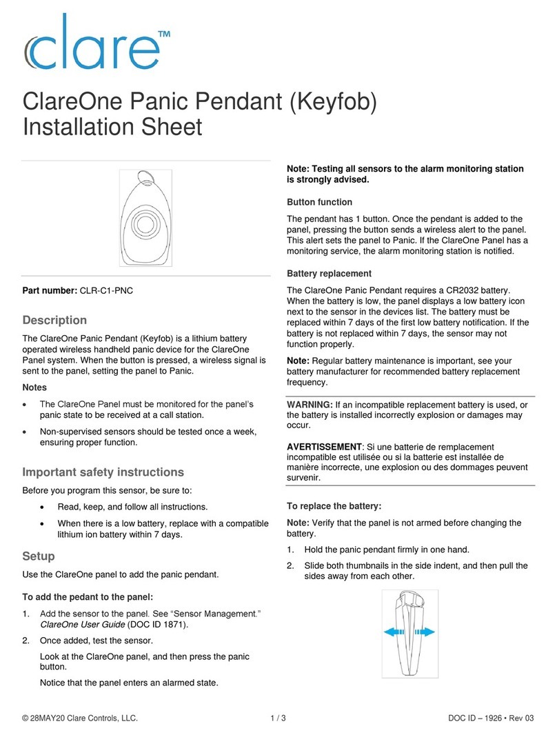 Clare Controls ClareOne CLR-C1-PNC Assembly instructions
