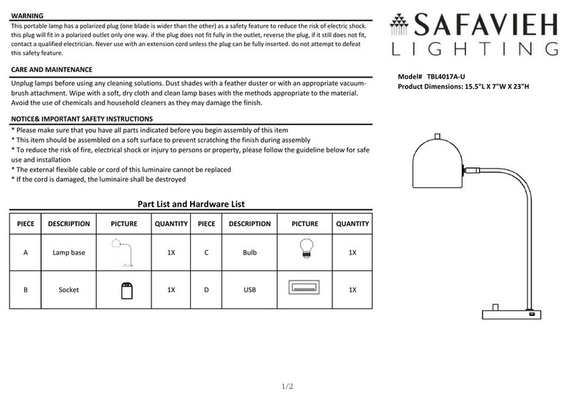 Safavieh Lighting TBL4017A-U quick start guide