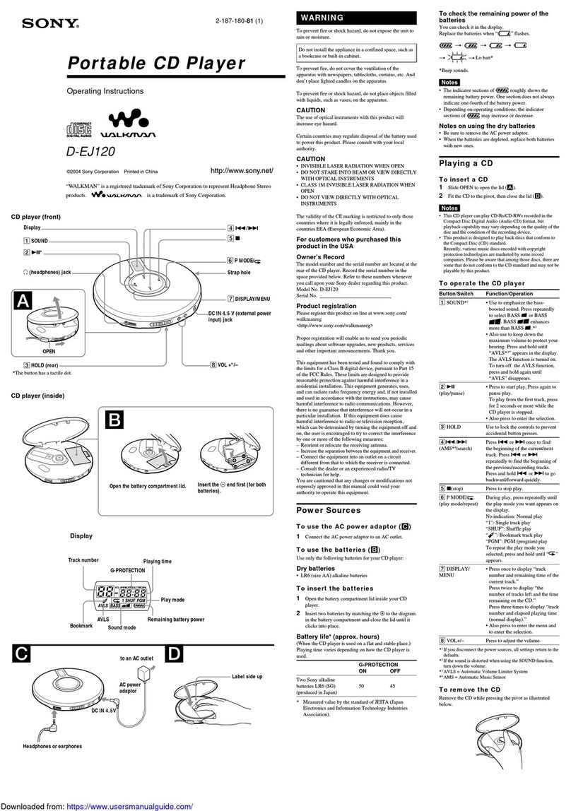 Sony Walkman D-EJ120 User manual Sony Walkman D-EJ120 User manual