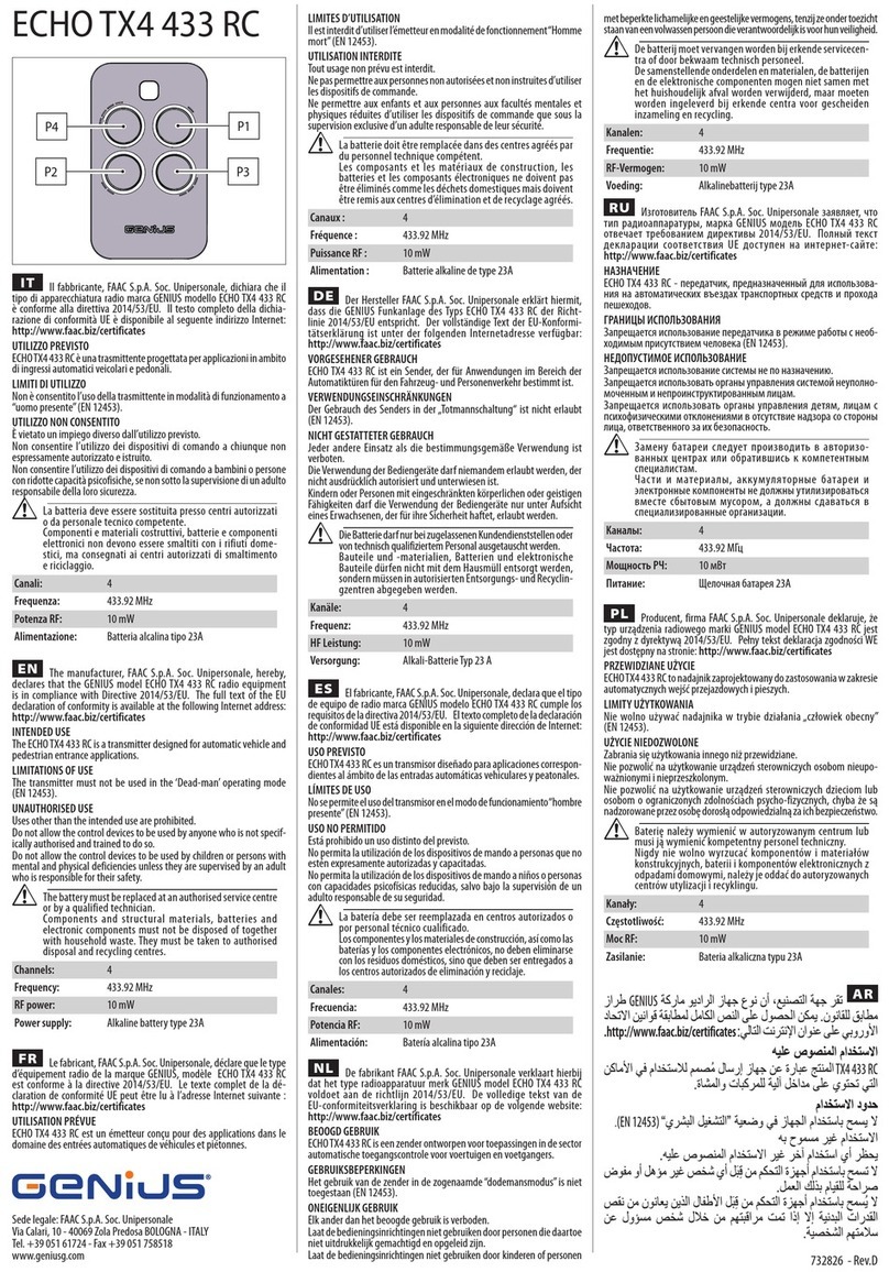 FAAC Genius ECHO TX4 433 RC instructions
