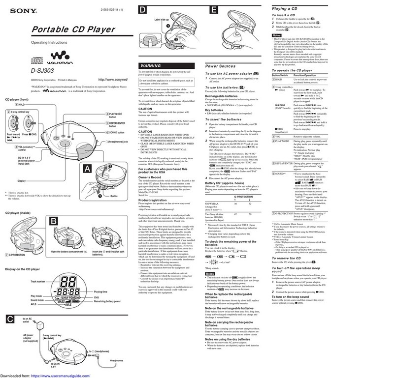 Sony WALKMAN D-SJ303 User manual