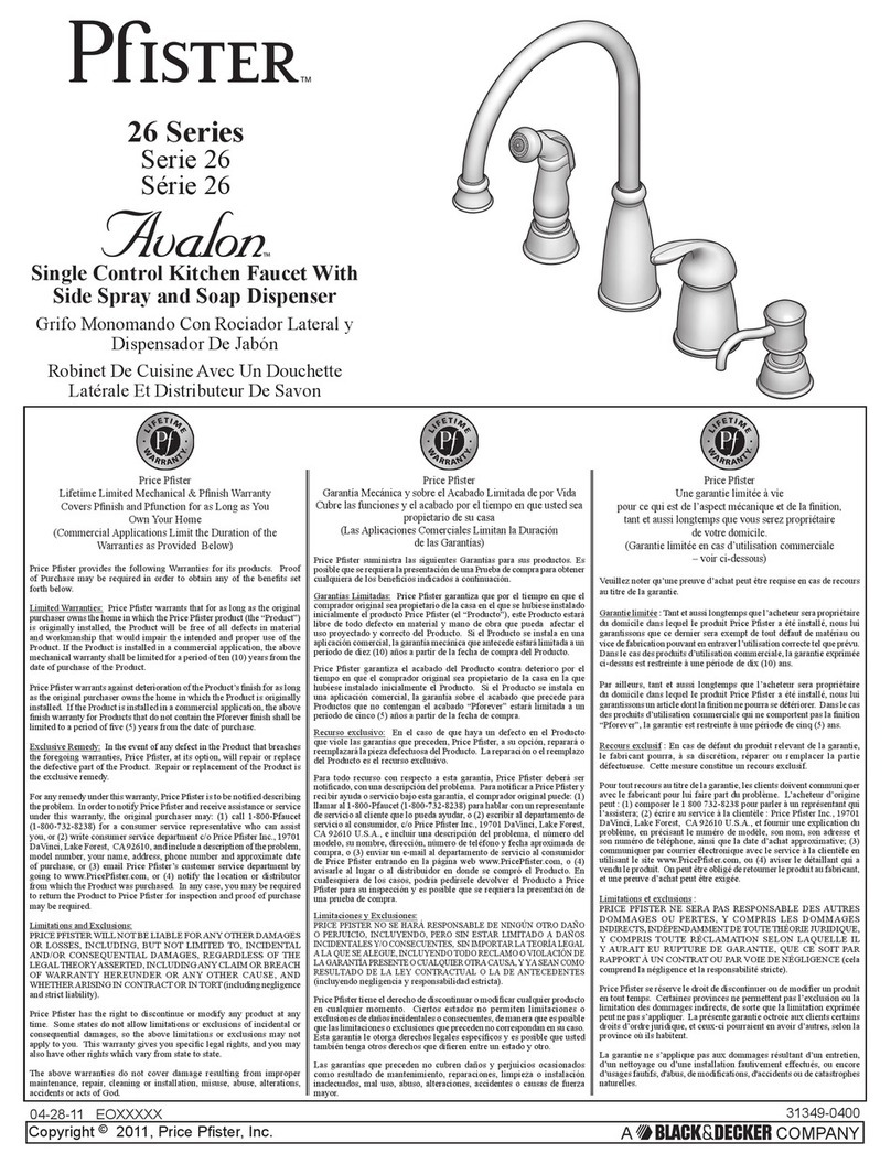 Spectrum Brands Pfister Avalon 26 Series manual