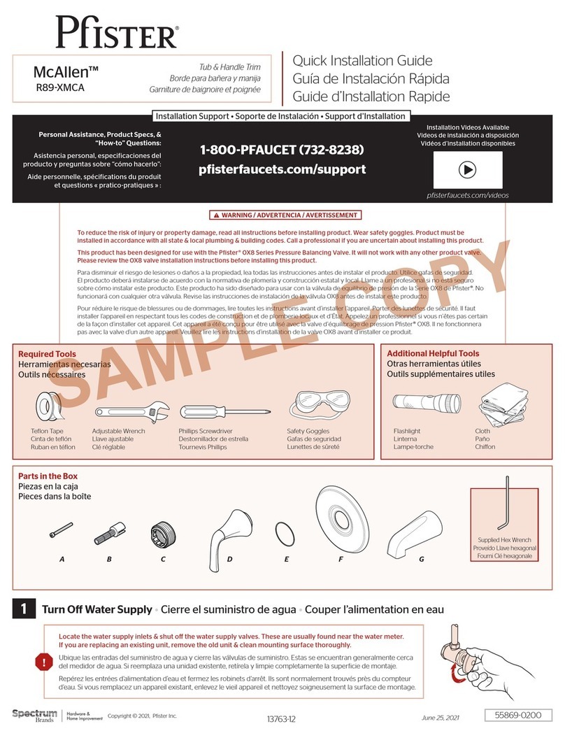 Spectrum Brands Pfister McAllen R89-5MCA Series Quick installation guide Spectrum Brands Pfister McAllen R89-5MCA Series Quick installation guide