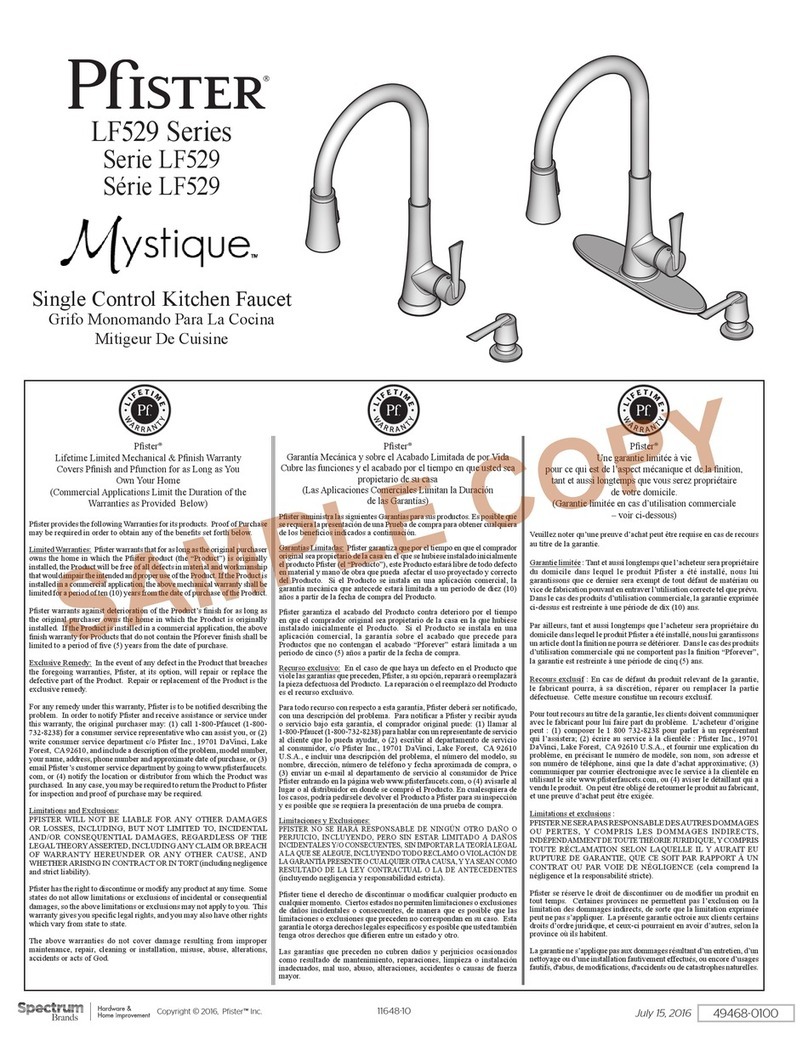 Pfister Mystique LF529 Series User manual