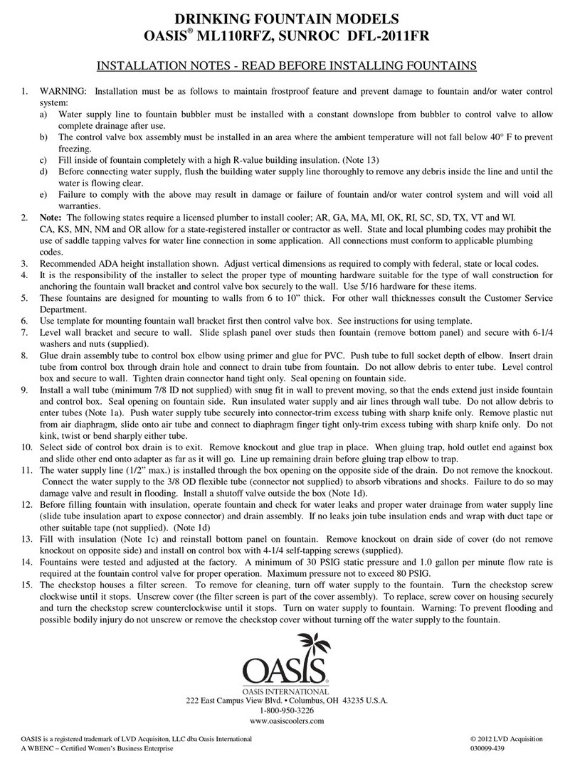 Oasis ML110RFZ Installation notes Oasis ML110RFZ Installation notes