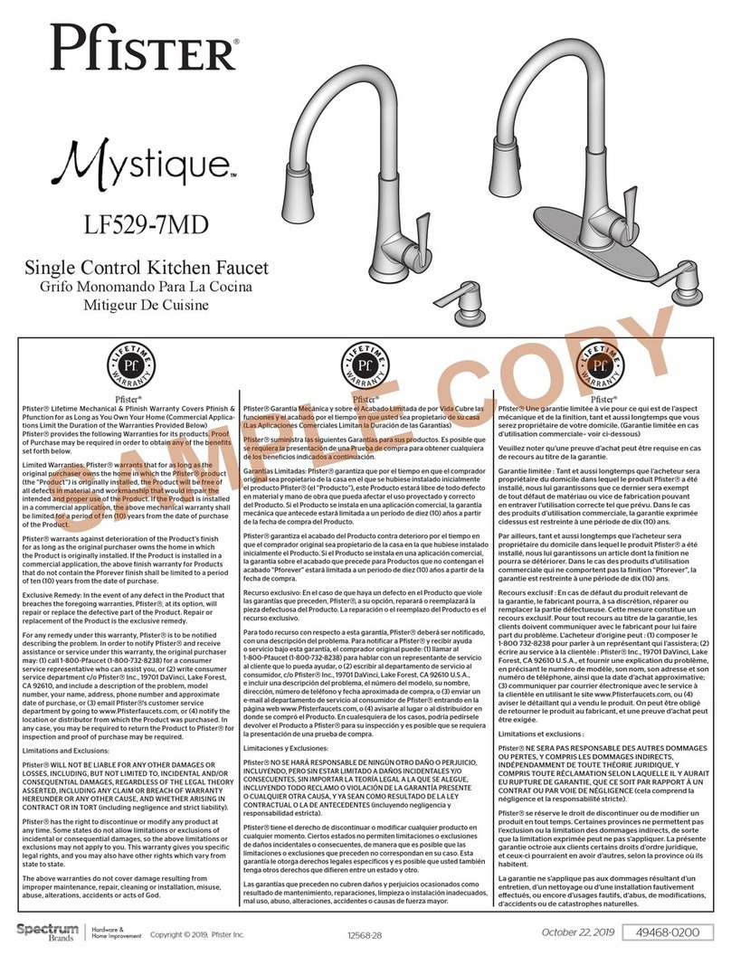 Spectrum Brands Pfister Mystique LF529-7MD User manual
