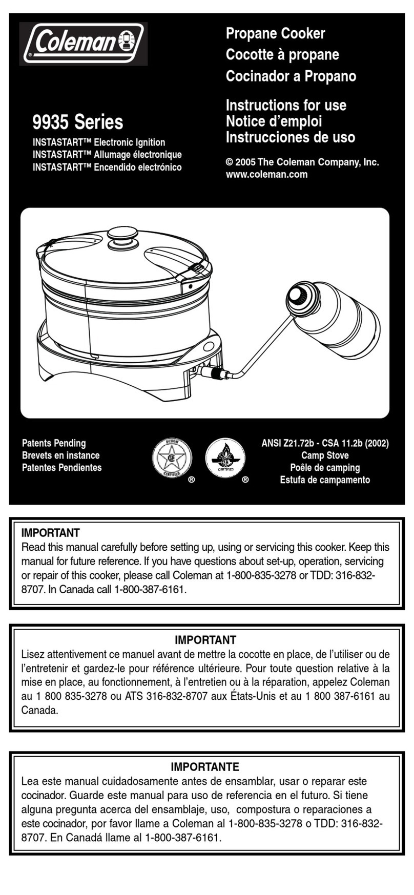 Coleman 9935 series Instructions for use