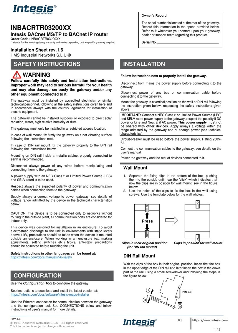 HMS Networks Intesis INBACRTR03200 Series Owner's record