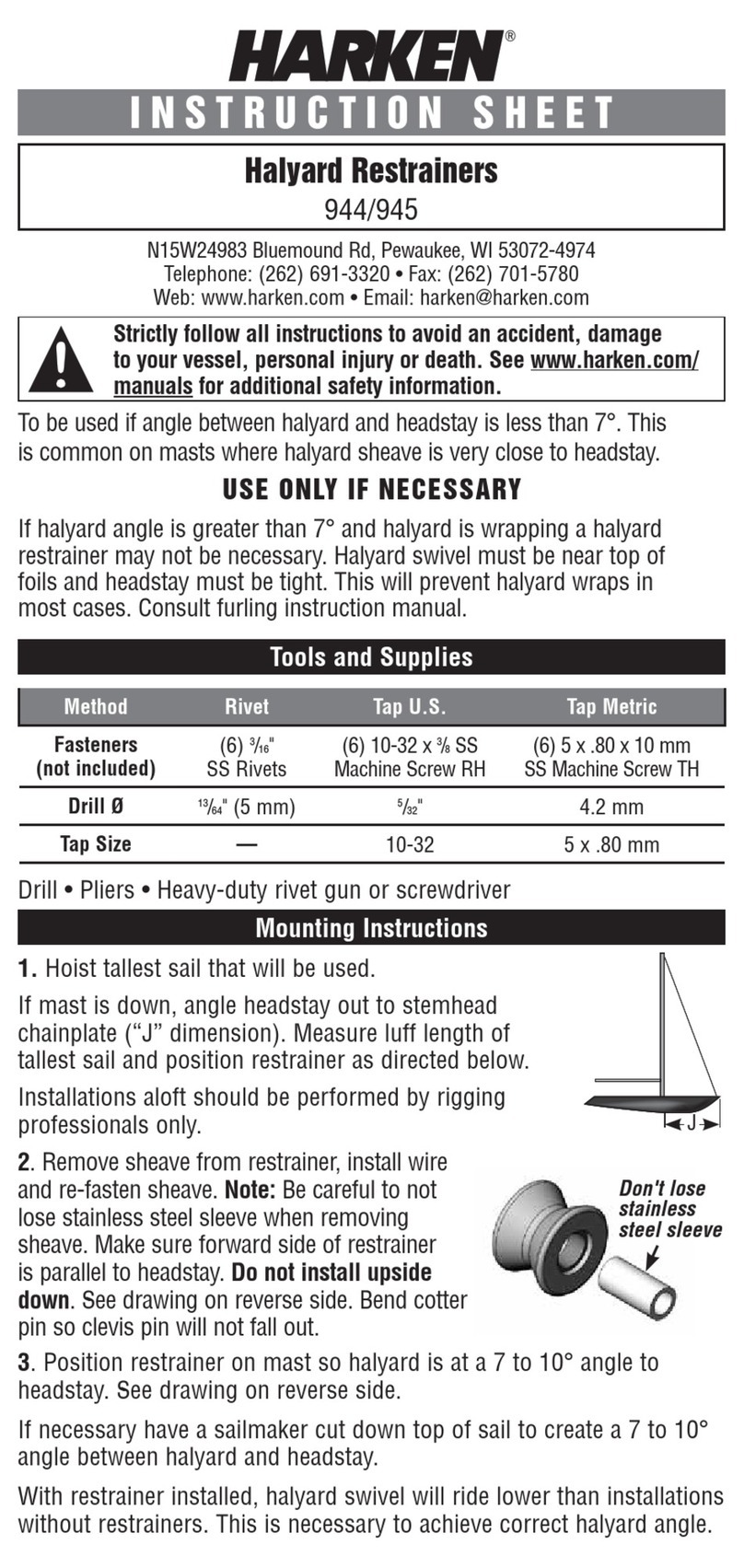 Harken 944 User manual