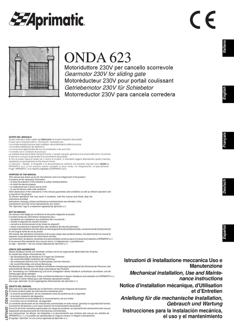 Aprimatic ONDA 623 Mechanical installation, Use and Maintenance instructions Aprimatic ONDA 623 Mechanical installation, Use and Maintenance instructions